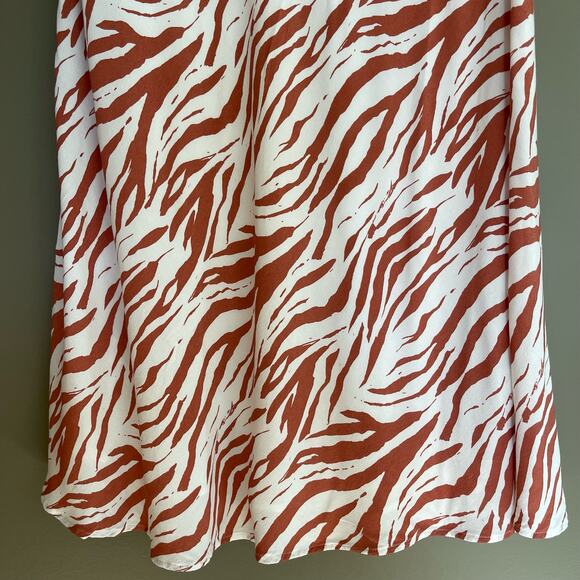 Rails Anya Midi Skirt In Rust Zebra Size Large White Redish Brown Zebra Print - Picture 15 of 16